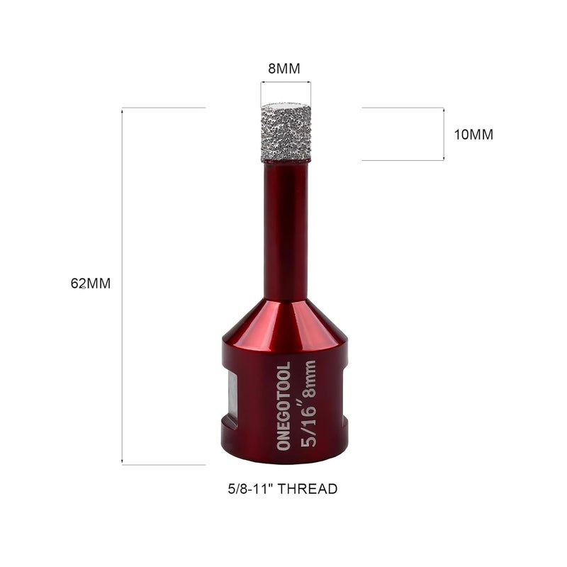ONEGOTOOL 2pcs 5/16 Inch（8mm） Diamond Hole Saw Tile Masonry Core Drill bits for Porcelain Ceramic Concrete Granite Marble 5/8-11 Thread for Angle Grinders - Image 2